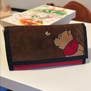 Vintage Disney Winnie the Pooh Brown and Red Wallet with Bear Embroidery and bee